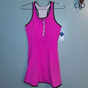 Chic Pink A-Line Sport Dress with Black Accents